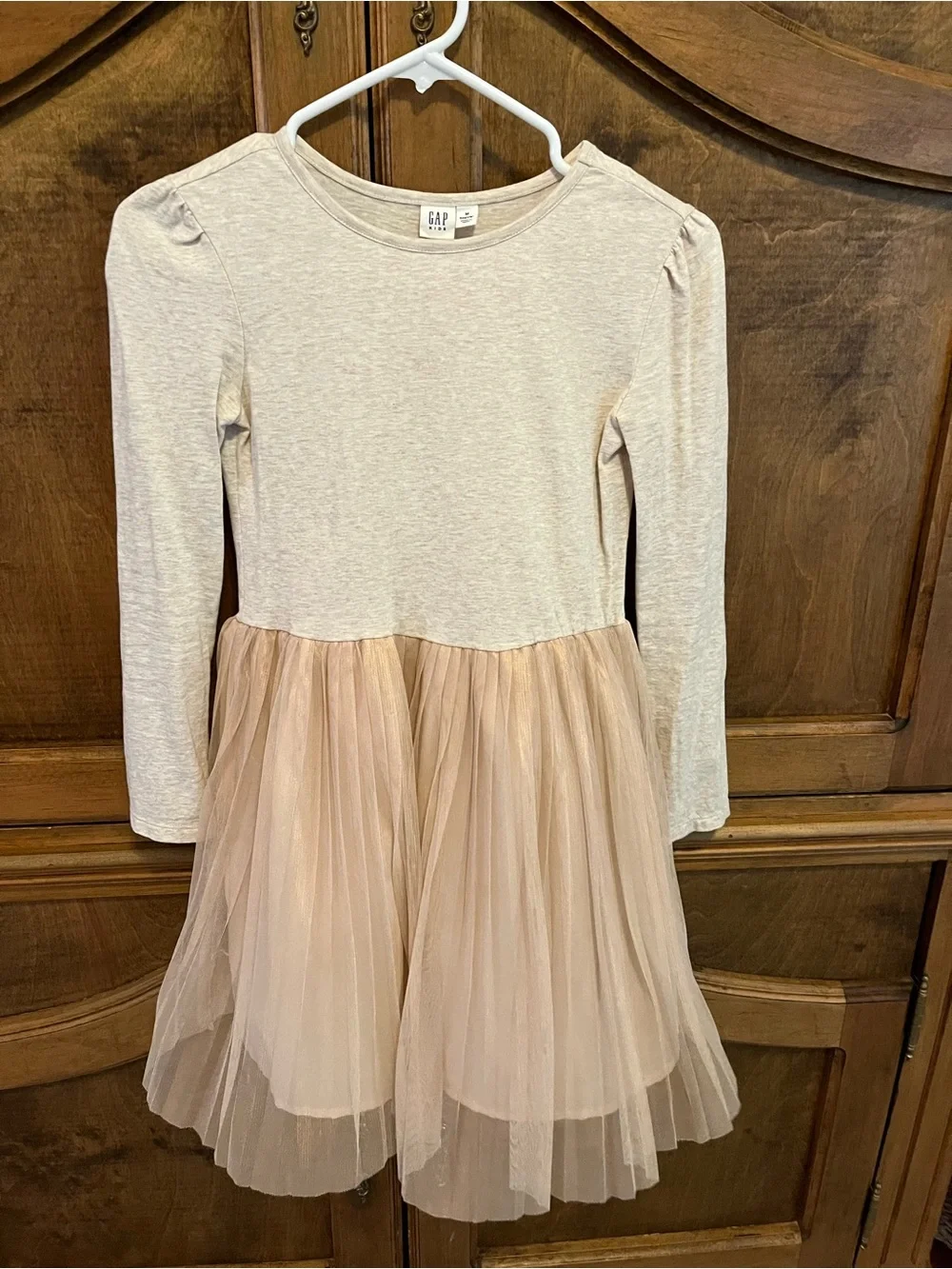 Medium GAP Girls Long Sleeve Tulle Dress - Blush Beige